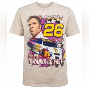 Talladega Nights Ricky Bobby Graphic T-Shirt Men’s M Beige “I Wanna Go Fast”